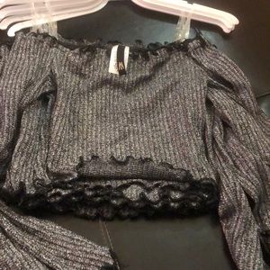 Crop long sleeve glitter shirt